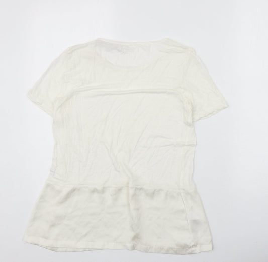 French Connection Womens Ivory Lyocell Basic T-Shirt Size M Round Neck