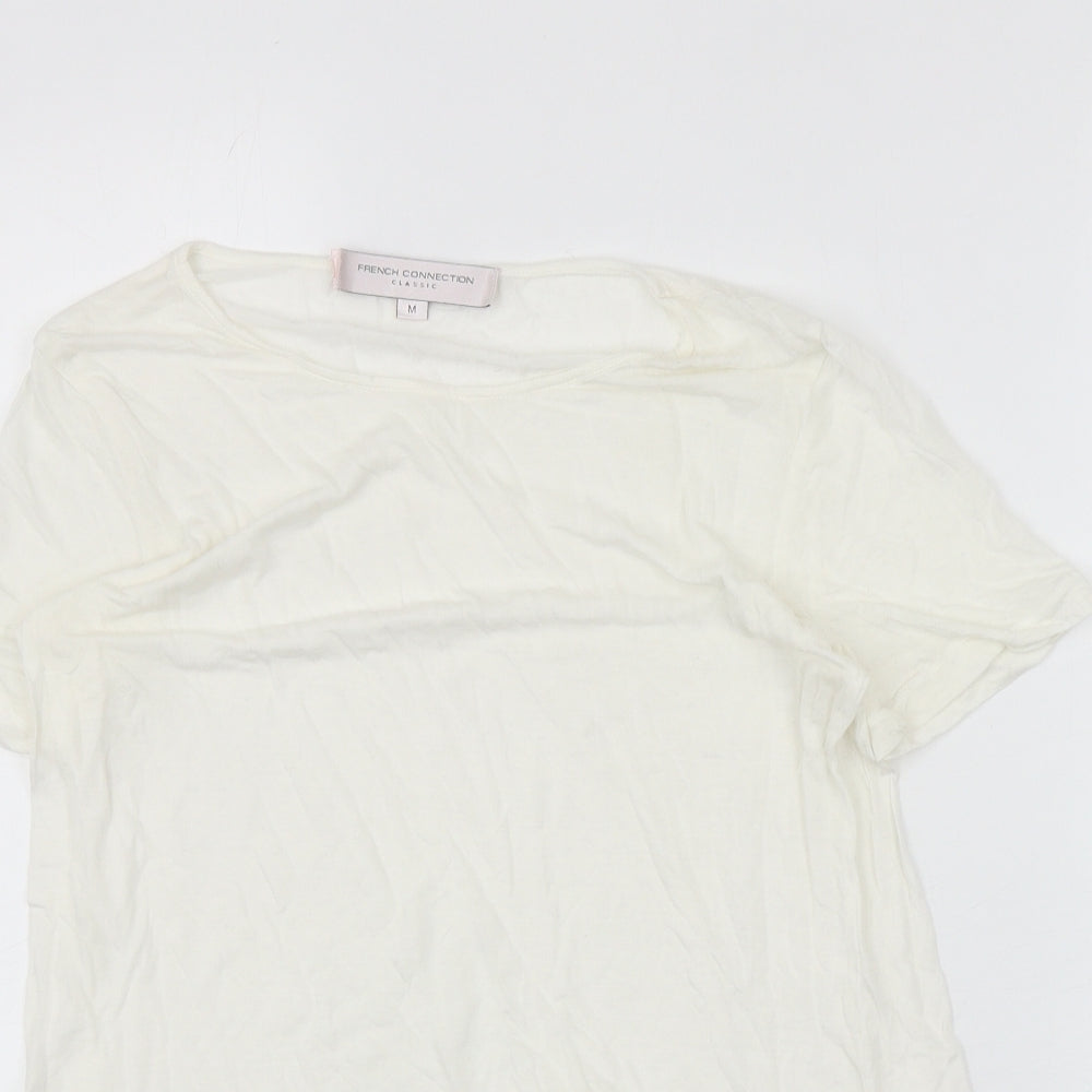 French Connection Womens Ivory Lyocell Basic T-Shirt Size M Round Neck
