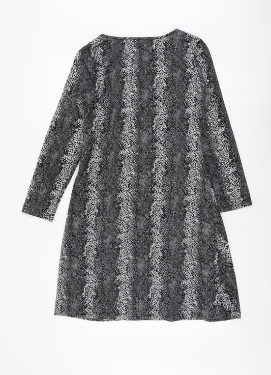 Sugar Crisp Womens Grey Geometric Polyester A-Line Size M Round Neck Pullover