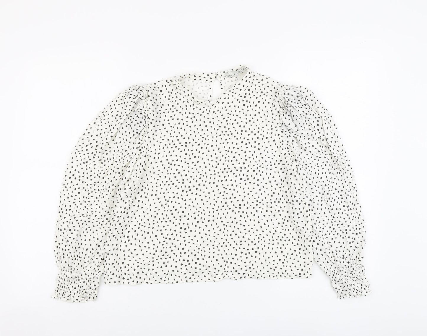 Pull&Bear Womens White Geometric Viscose Basic Blouse Size M Round Neck