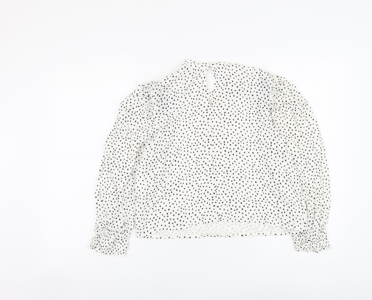Pull&Bear Womens White Geometric Viscose Basic Blouse Size M Round Neck