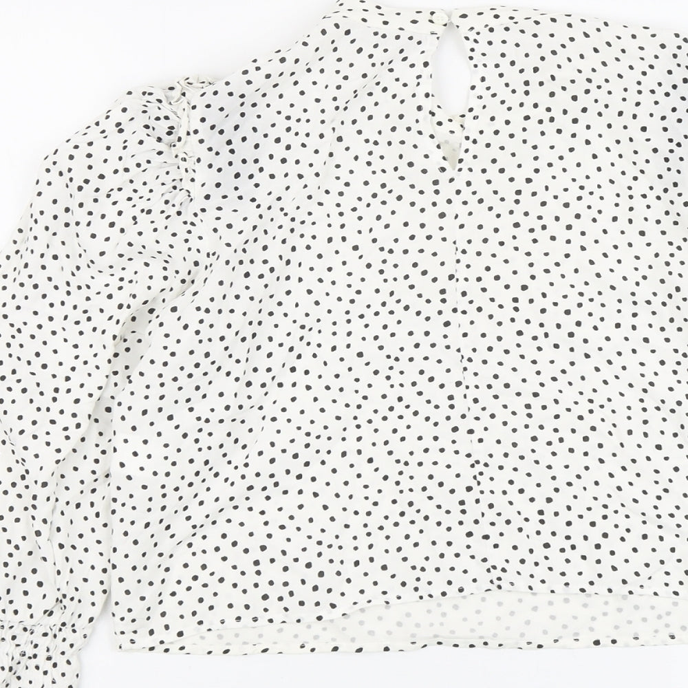 Pull&Bear Womens White Geometric Viscose Basic Blouse Size M Round Neck