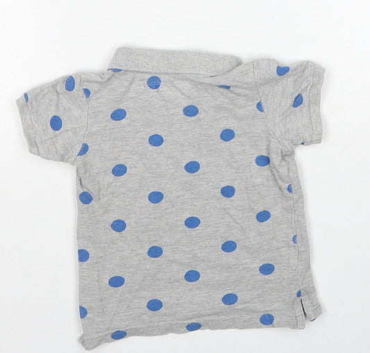 H&M Boys Grey Polka Dot Cotton Basic Polo Size 3-6 Months Collared Button