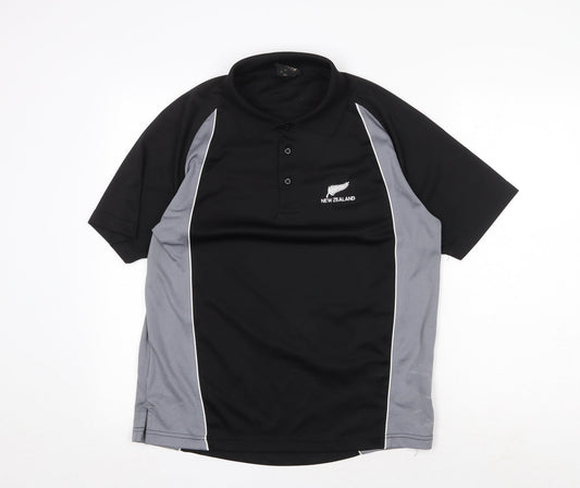 Super Shirts Mens Black Polyester Polo Size S Collared Button - New Zealand