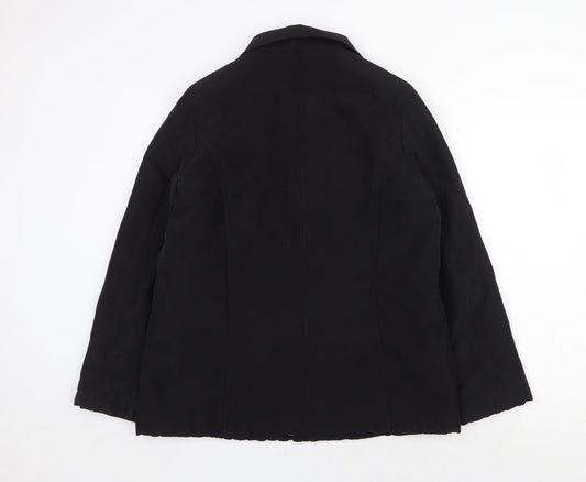 BHS Womens Black Overcoat Coat Size 14 Zip