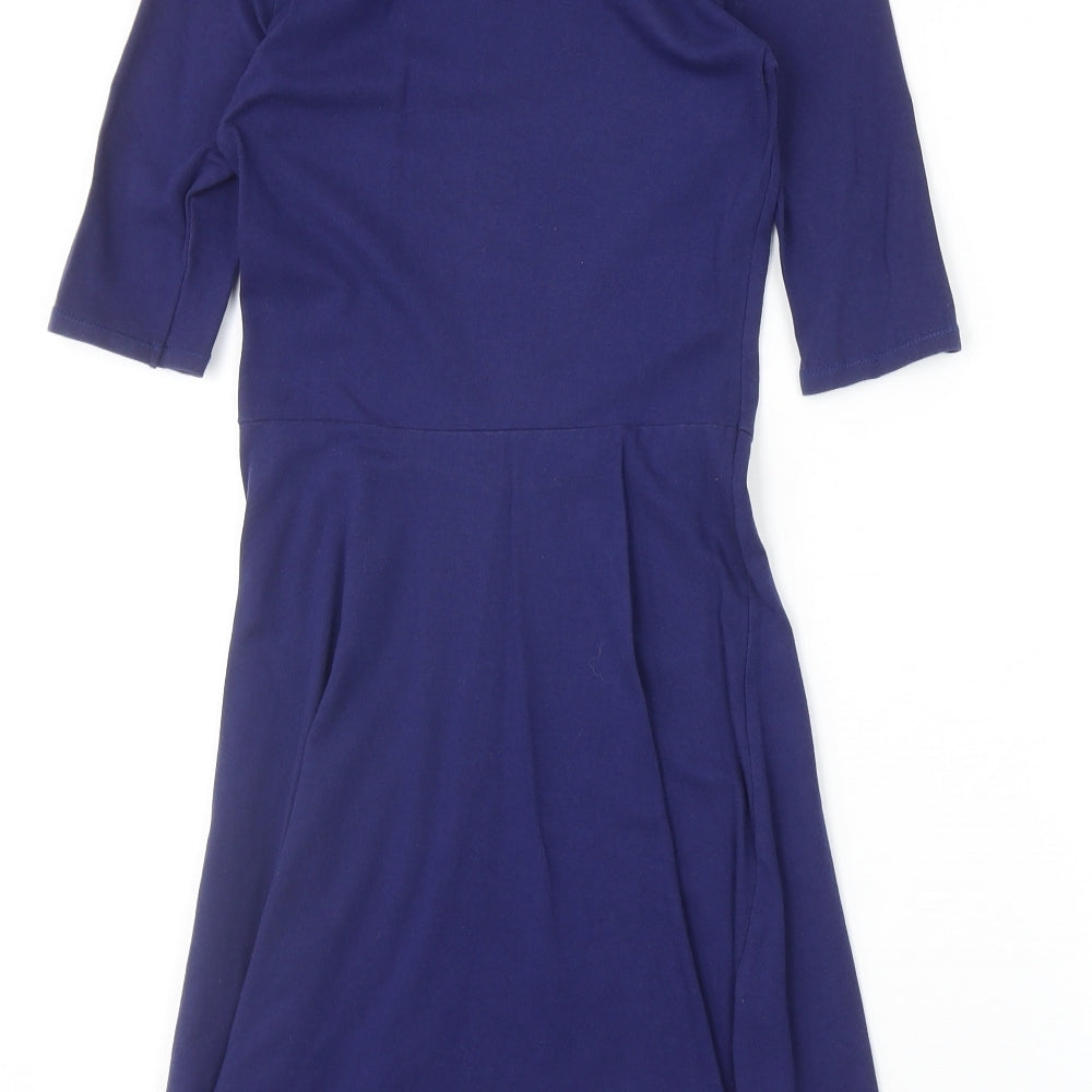 Topshop Womens Blue Cotton A-Line Size 6 Round Neck Pullover