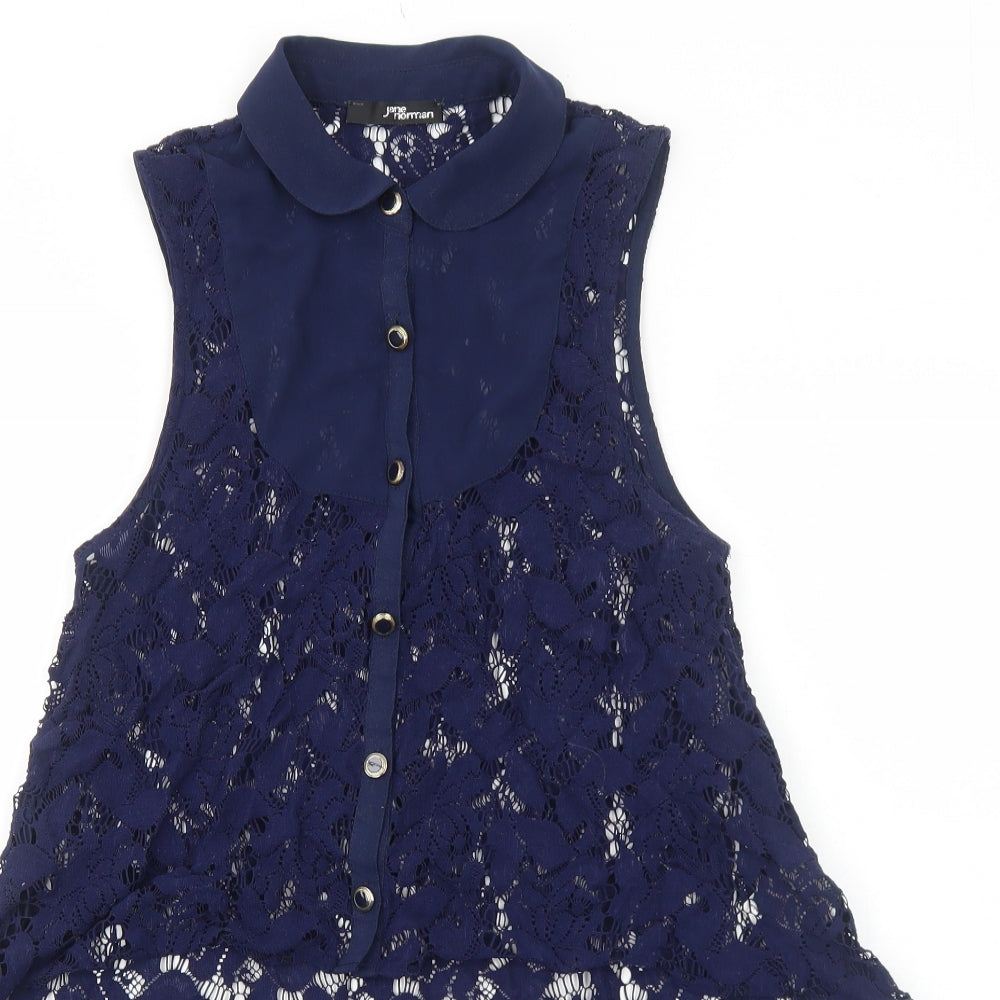 Jane Norman Womens Blue Floral Polyester Basic Button-Up Size 6 Collared