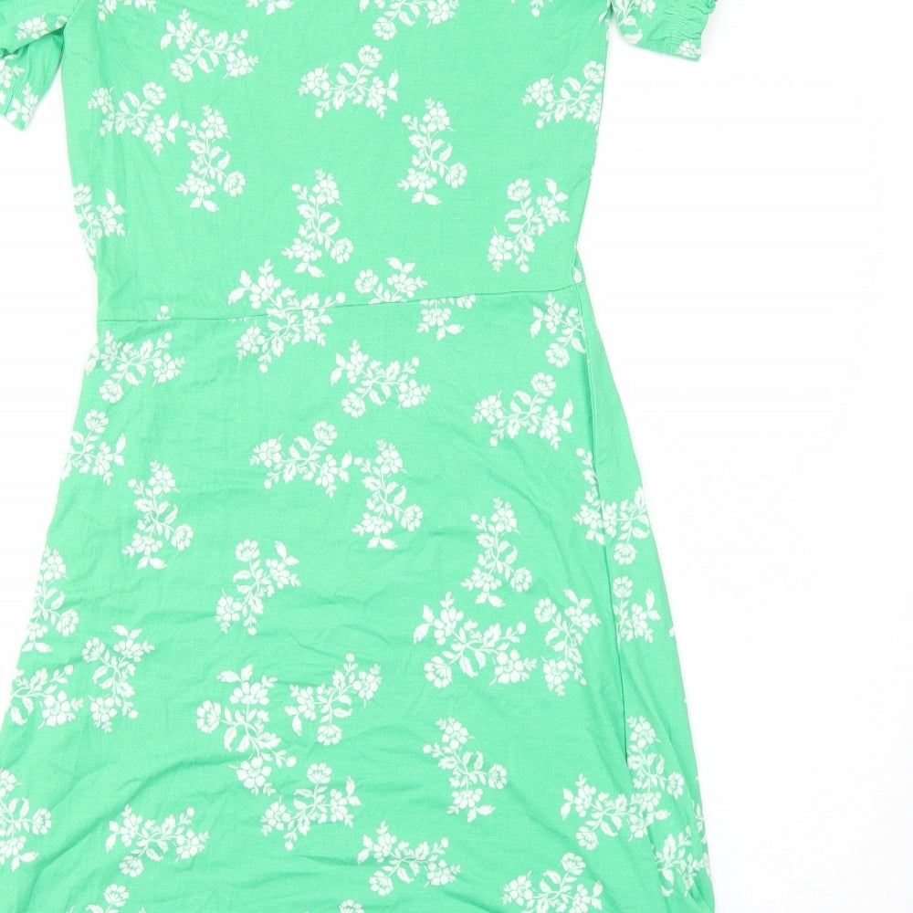 Marks and Spencer Womens Green Floral Viscose A-Line Size 8 Round Neck Pullover