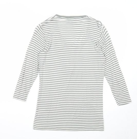 Jack Murphy Womens Green Striped Cotton Basic Blouse Size 10 Scoop Neck