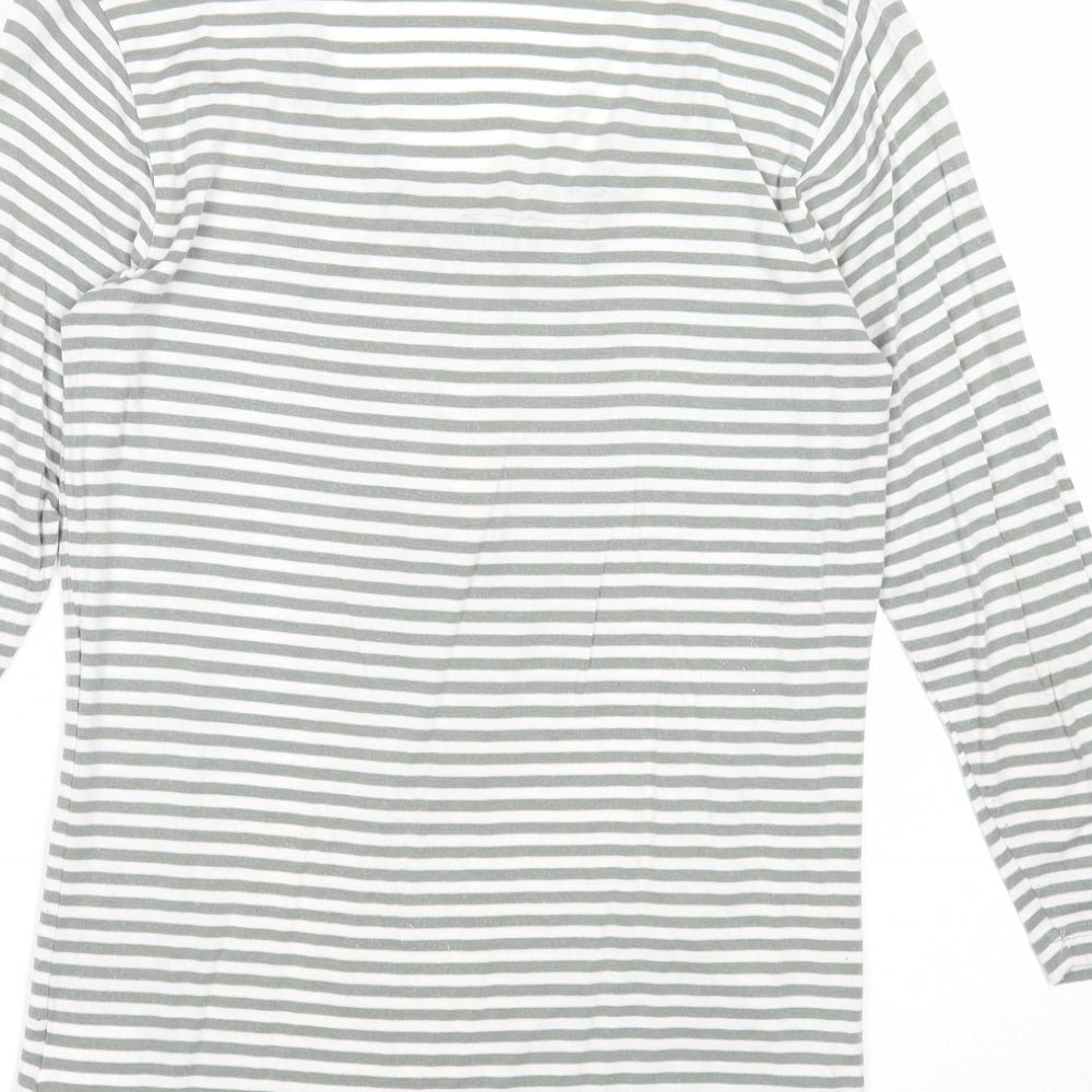 Jack Murphy Womens Green Striped Cotton Basic Blouse Size 10 Scoop Neck