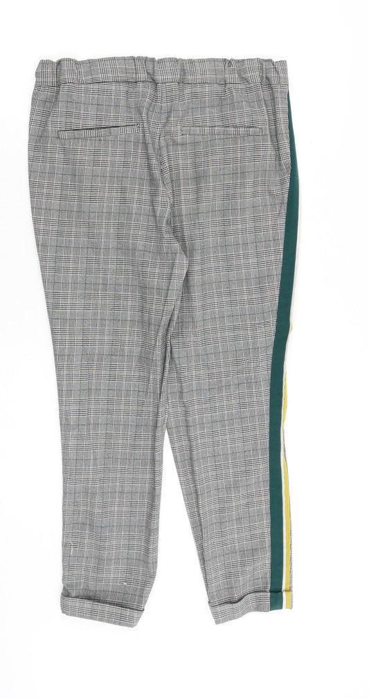 Zara Womens Grey Plaid Viscose Trousers Size S Regular Zip