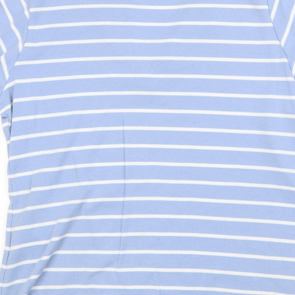 Noureau Edition Womens Blue Striped Polyester Basic T-Shirt Size L V-Neck