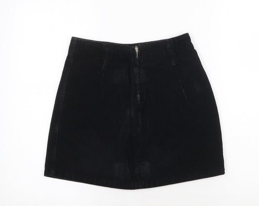 Denim & Co. Womens Black Cotton A-Line Skirt Size 8 Zip