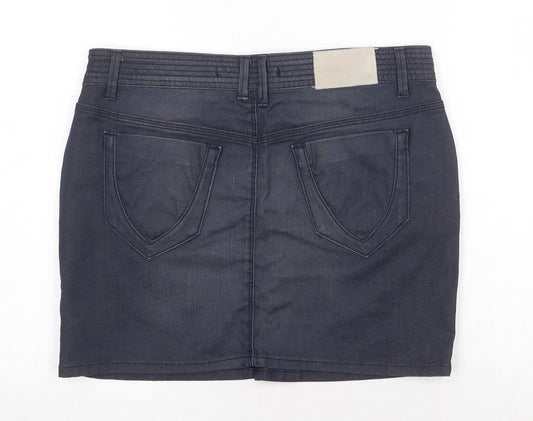 Zara Womens Blue Cotton A-Line Skirt Size 12 Zip