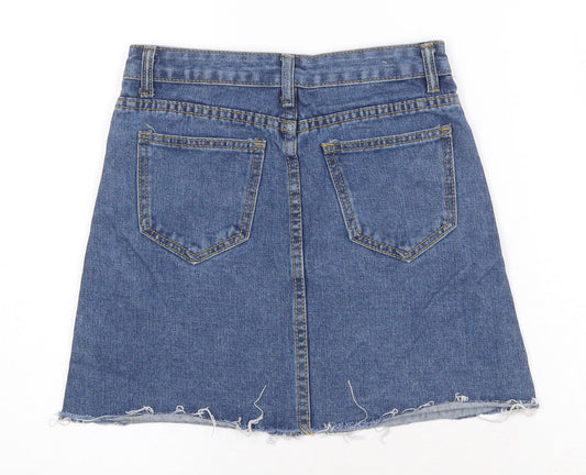Preworn Womens Blue Cotton A-Line Skirt Size XS Zip