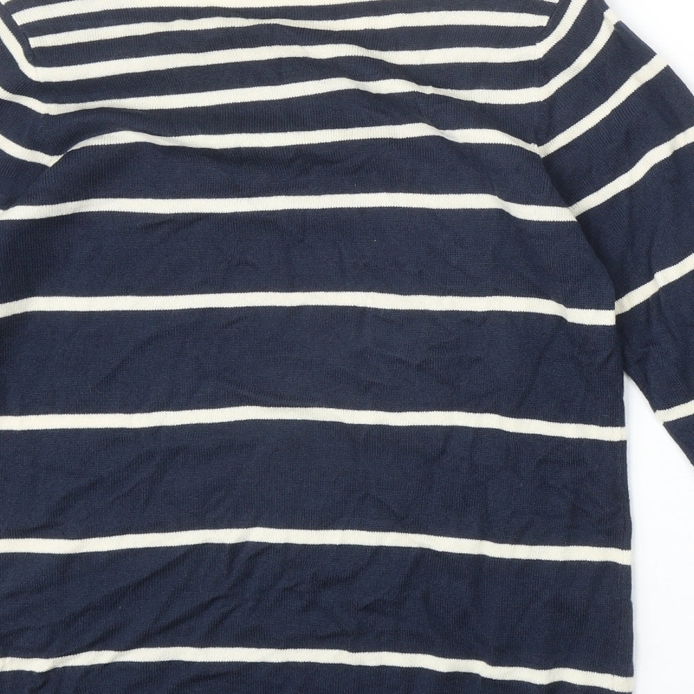 Store Twenty One Womens Blue Scoop Neck Striped Acrylic Pullover Jumper Size 14