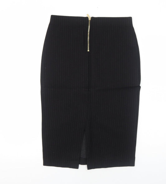 H&M Womens Black Striped Cotton A-Line Skirt Size L Zip