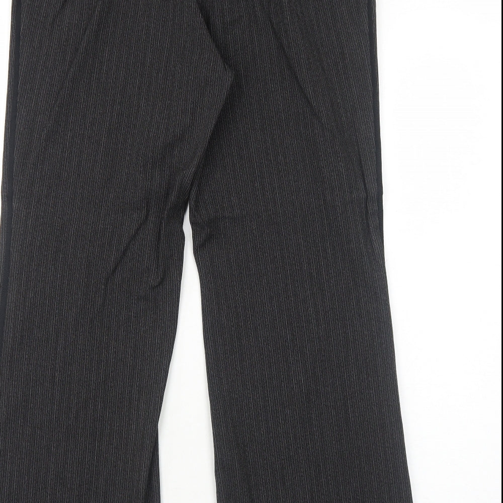 Marks and Spencer Womens Grey Striped Polyester Trousers Size 14 Regular Zip