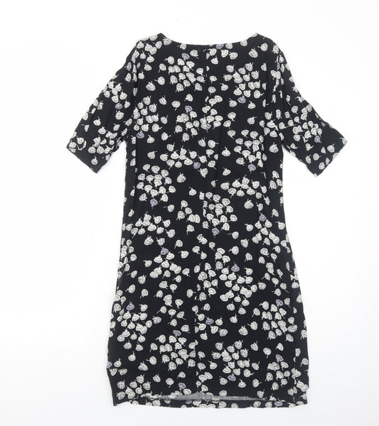 FF&F Womens Black Floral Viscose T-Shirt Dress Size 6 Boat Neck Pullover