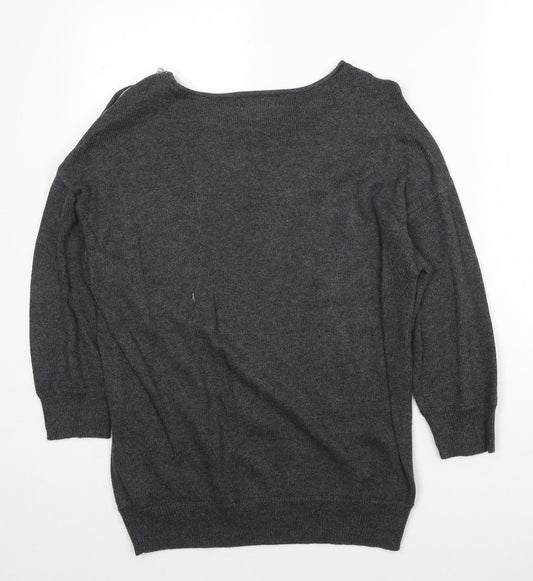 Gap Womens Grey Cotton Basic Blouse Size M Boat Neck