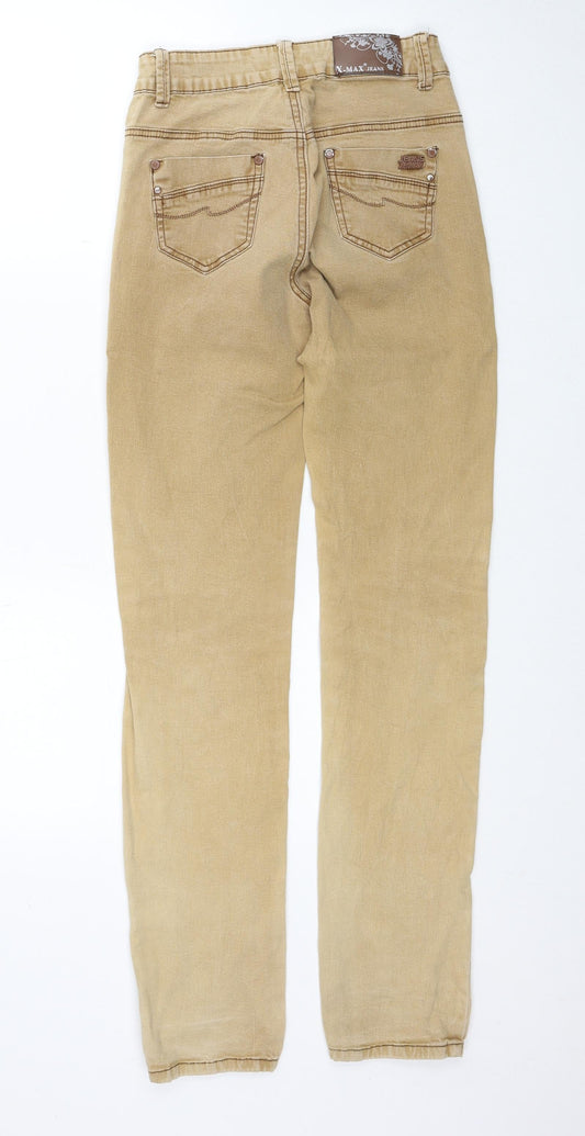 X-Max Womens Beige Cotton Straight Jeans Size S Regular Zip