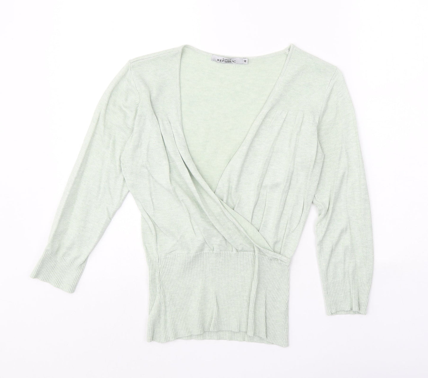 Republic Womens Green Polyester Basic T-Shirt Size 12 V-Neck