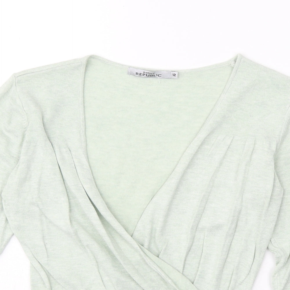 Republic Womens Green Polyester Basic T-Shirt Size 12 V-Neck