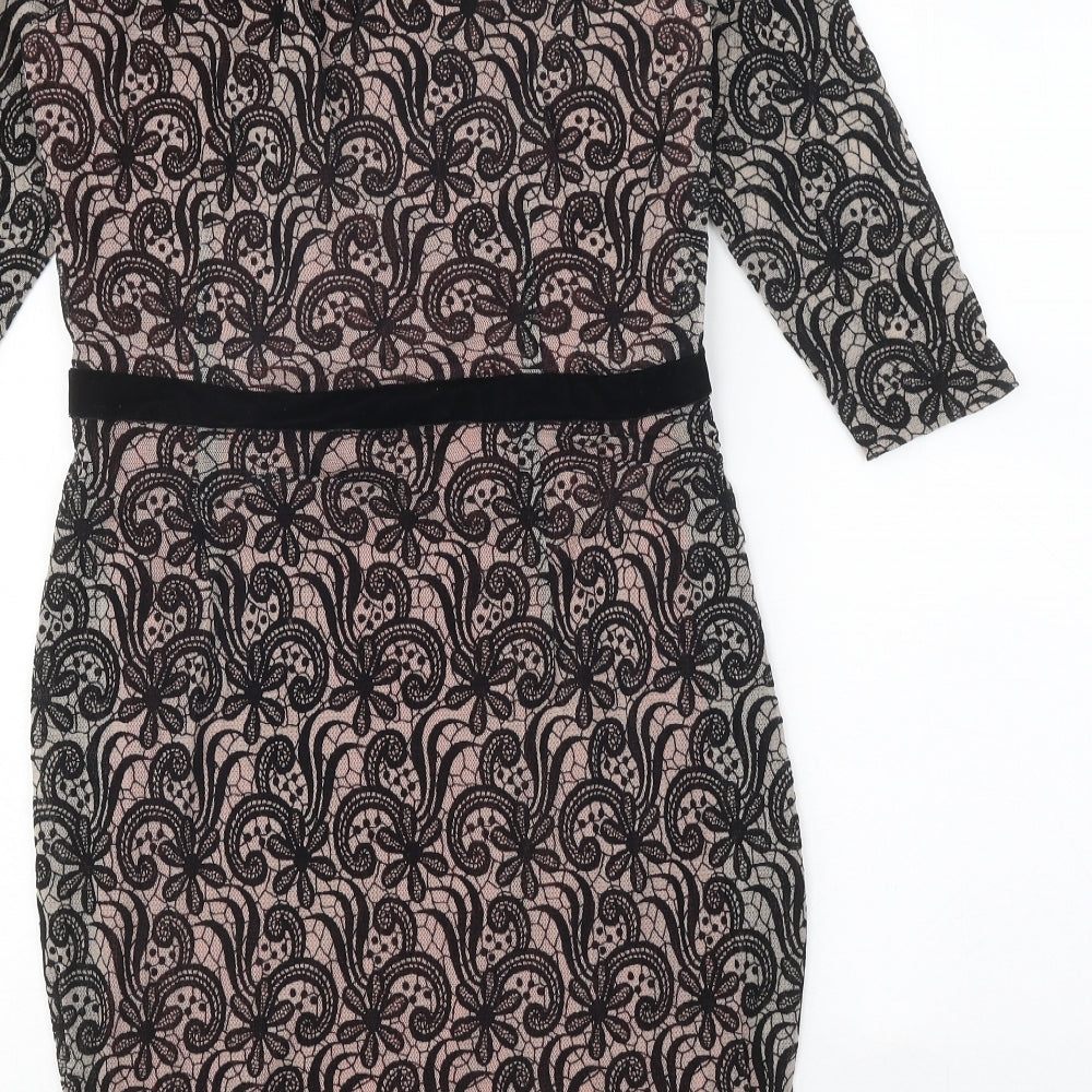 Preworn Womens Black Floral Polyester A-Line One Size V-Neck Pullover