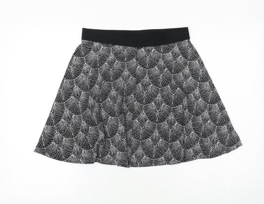 Preworn Womens Black Geometric Polyester Skater Skirt Size 28 in