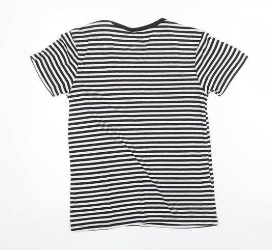 Disney Womens Black Striped Polyester Basic T-Shirt Size XS Round Neck - Winnie the Pooh Free Hugs