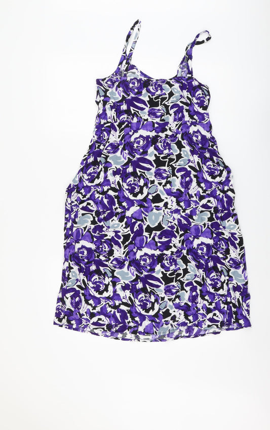 Rivera Womens Purple Floral Viscose Slip Dress Size 10 Scoop Neck Pullover