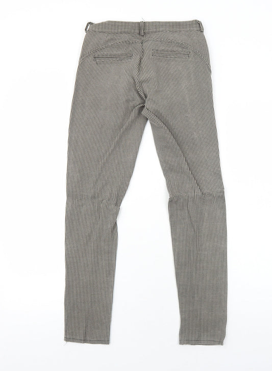 Preworn Womens Brown Geometric Viscose Trousers Size 8 Regular Zip - Houndstooth Pattern