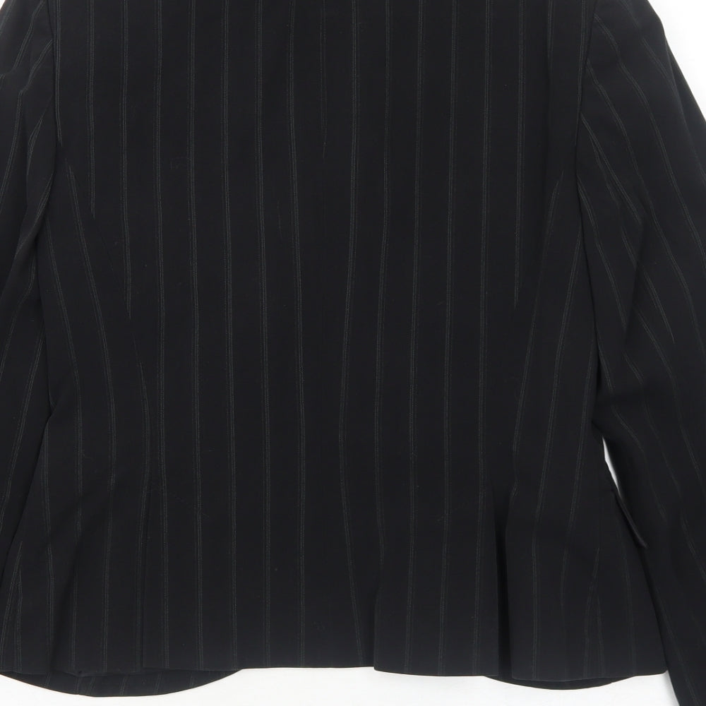 Internacionale Womens Black Striped Polyester Jacket Blazer Size 8