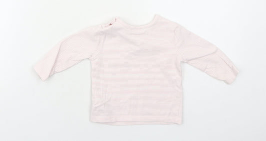 NEXT Girls Pink Striped Cotton Pullover T-Shirt Size 3-6 Months Boat Neck Button