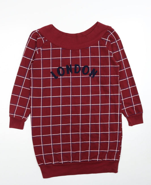 Preworn Womens Red Check Polyester Pullover Sweatshirt Size M Pullover - London
