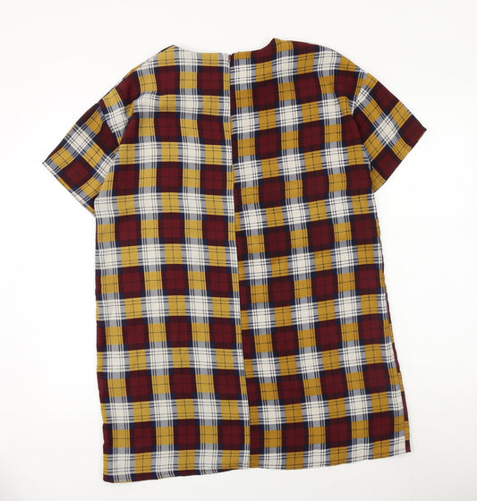 Boohoo Womens Red Plaid Polyester T-Shirt Dress Size 12 Round Neck Zip