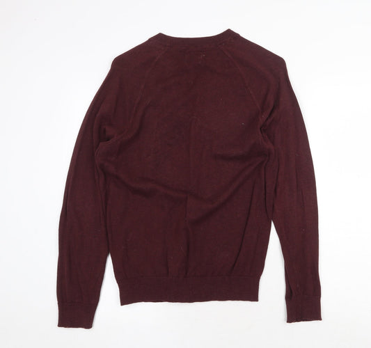 H&M Mens Red Round Neck Cotton Pullover Jumper Size M Long Sleeve