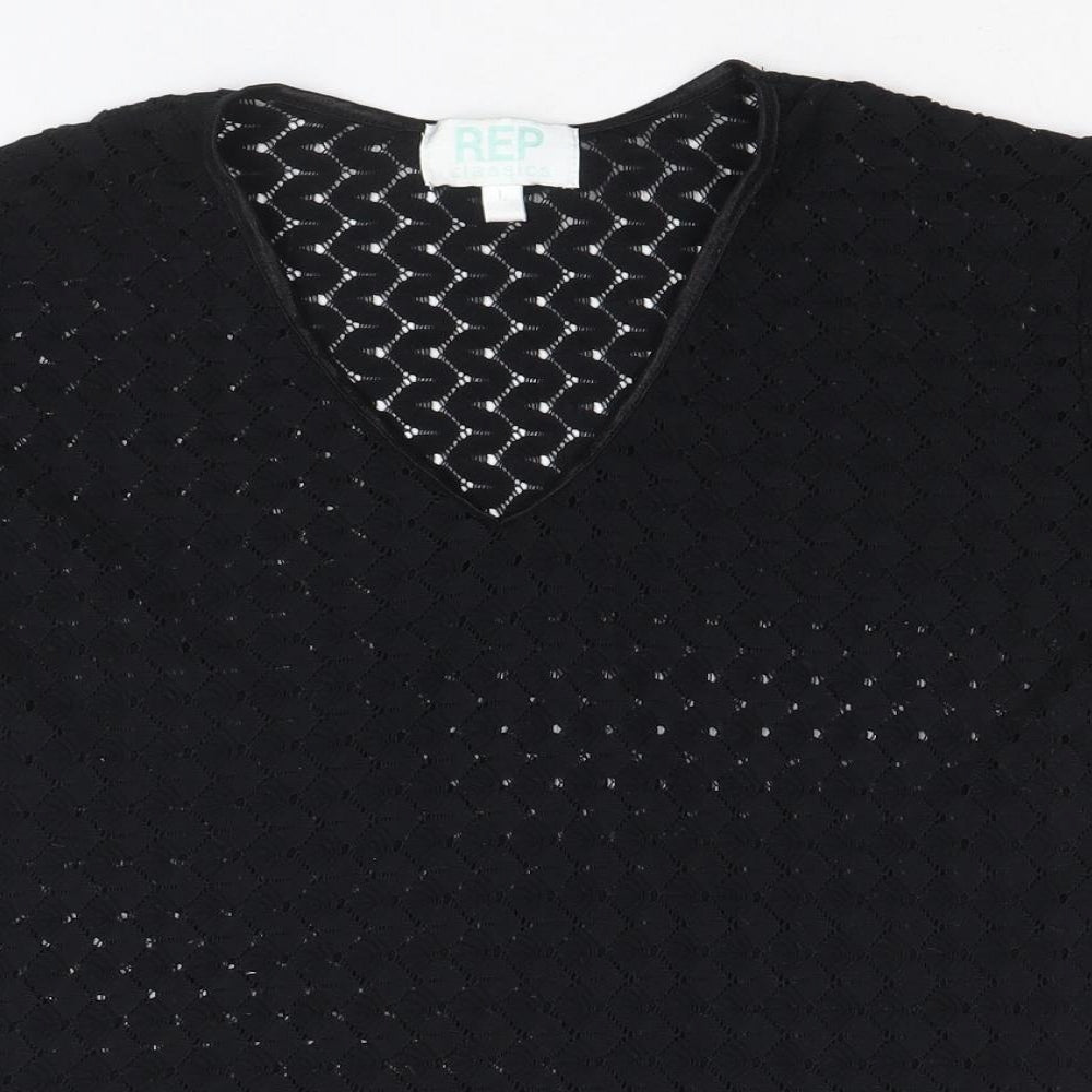 REP Womens Black Nylon Basic T-Shirt Size L V-Neck