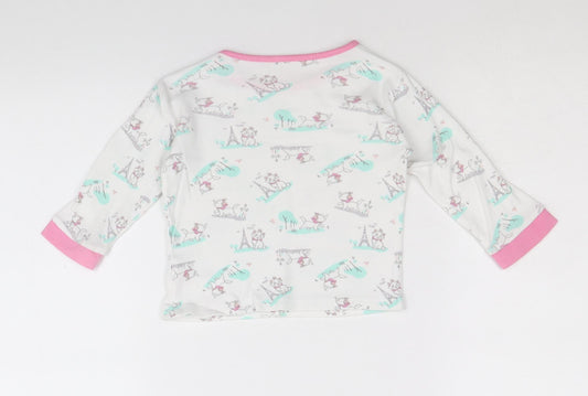 George Girls White Geometric Cotton Basic T-Shirt Size 9-12 Months Round Neck Pullover - Marie the cat disney