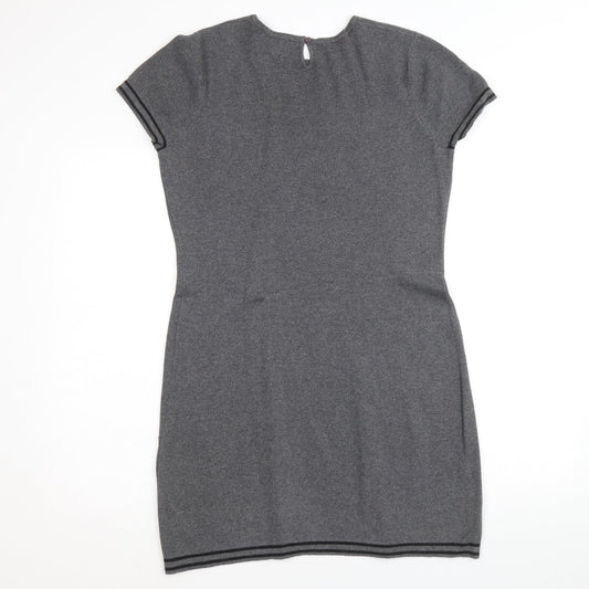 John Richmond Womens Grey Polyester A-Line Size 12 Round Neck Button