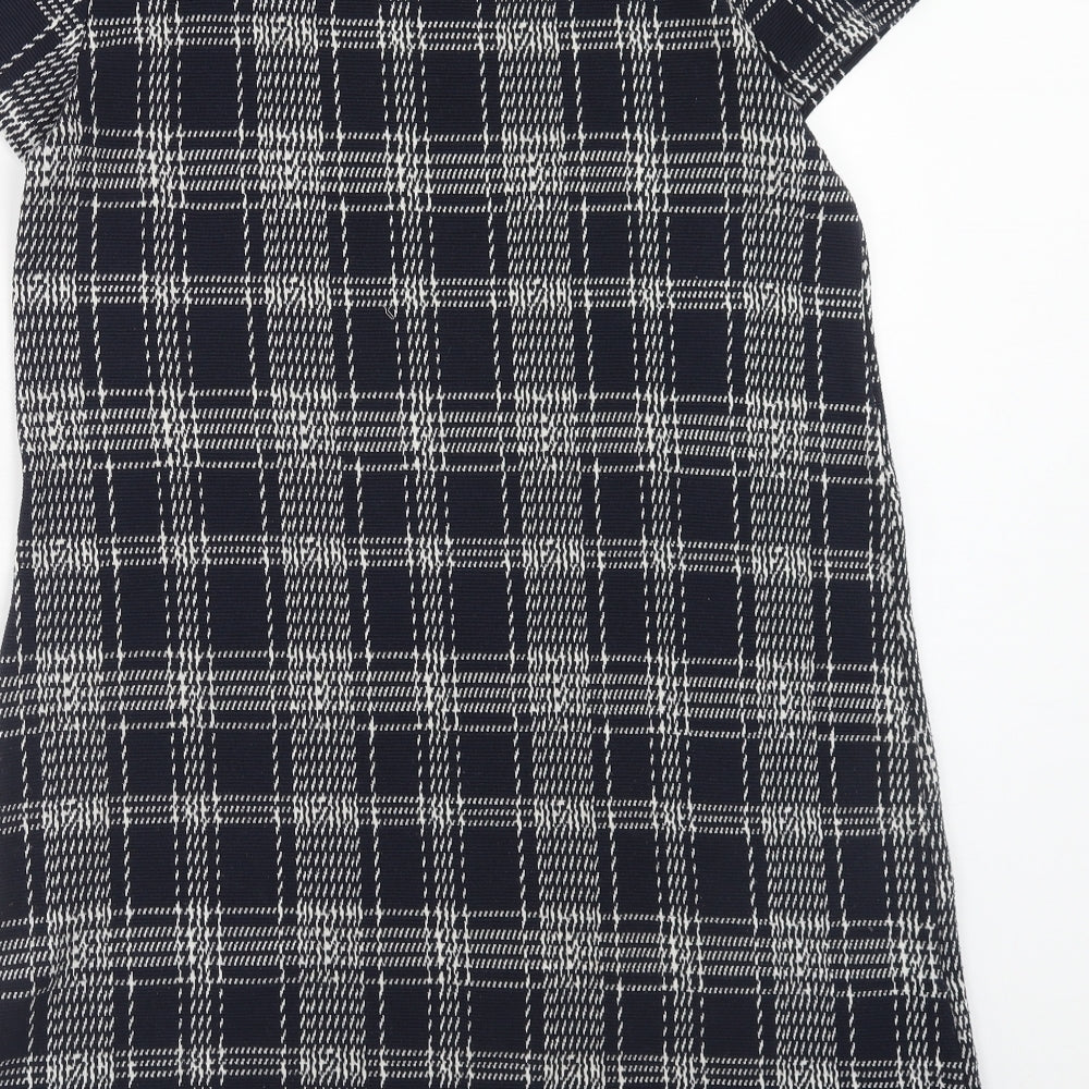 Mango Womens Blue Plaid Polyester A-Line Size M Round Neck Pullover