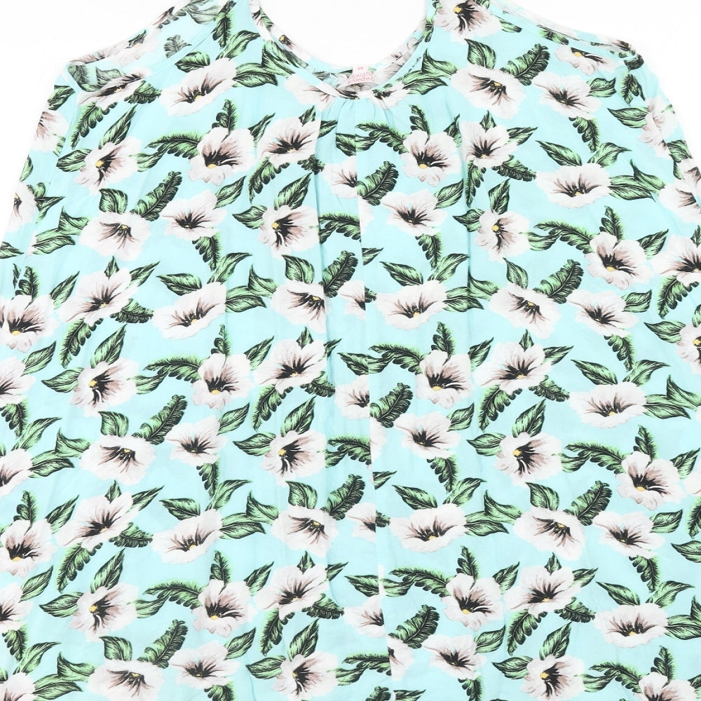 Papaya Womens Blue Floral Viscose Trapeze & Swing Size M Round Neck Pullover