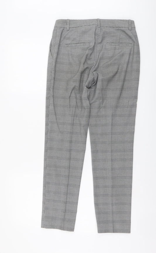 H&M Womens Grey Plaid Polyester Chino Trousers Size 6 L28 in Regular Hook & Eye