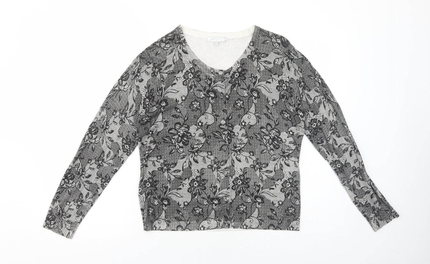 Lakeland Womens Black Scoop Neck Floral Viscose Cardigan Jumper Size 16