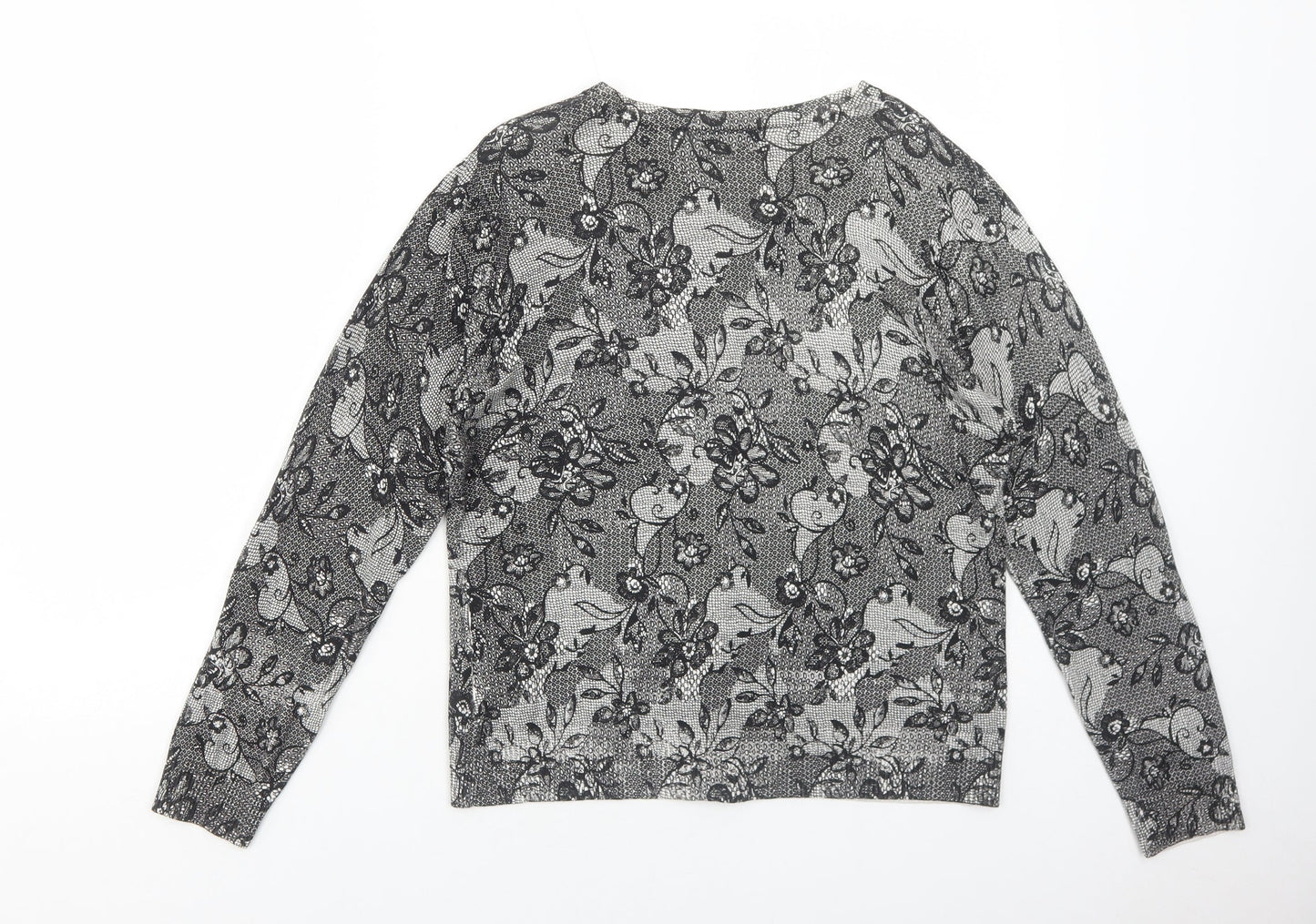 Lakeland Womens Black Scoop Neck Floral Viscose Cardigan Jumper Size 16