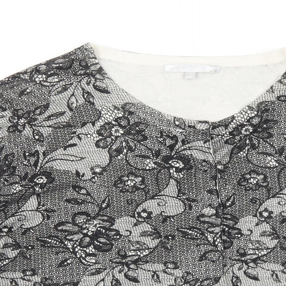 Lakeland Womens Black Scoop Neck Floral Viscose Cardigan Jumper Size 16