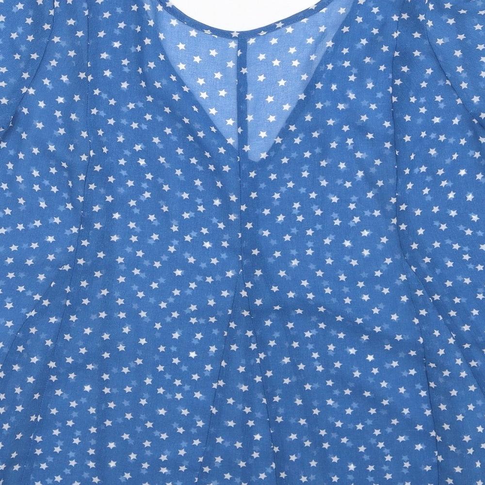 Marks and Spencer Womens Blue Geometric Polyester Basic Blouse Size 6 V-Neck - Star Print