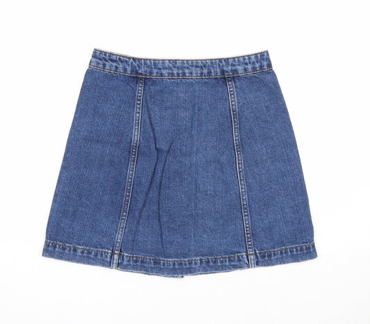 Topshop Womens Blue Cotton A-Line Skirt Size 26 in Button