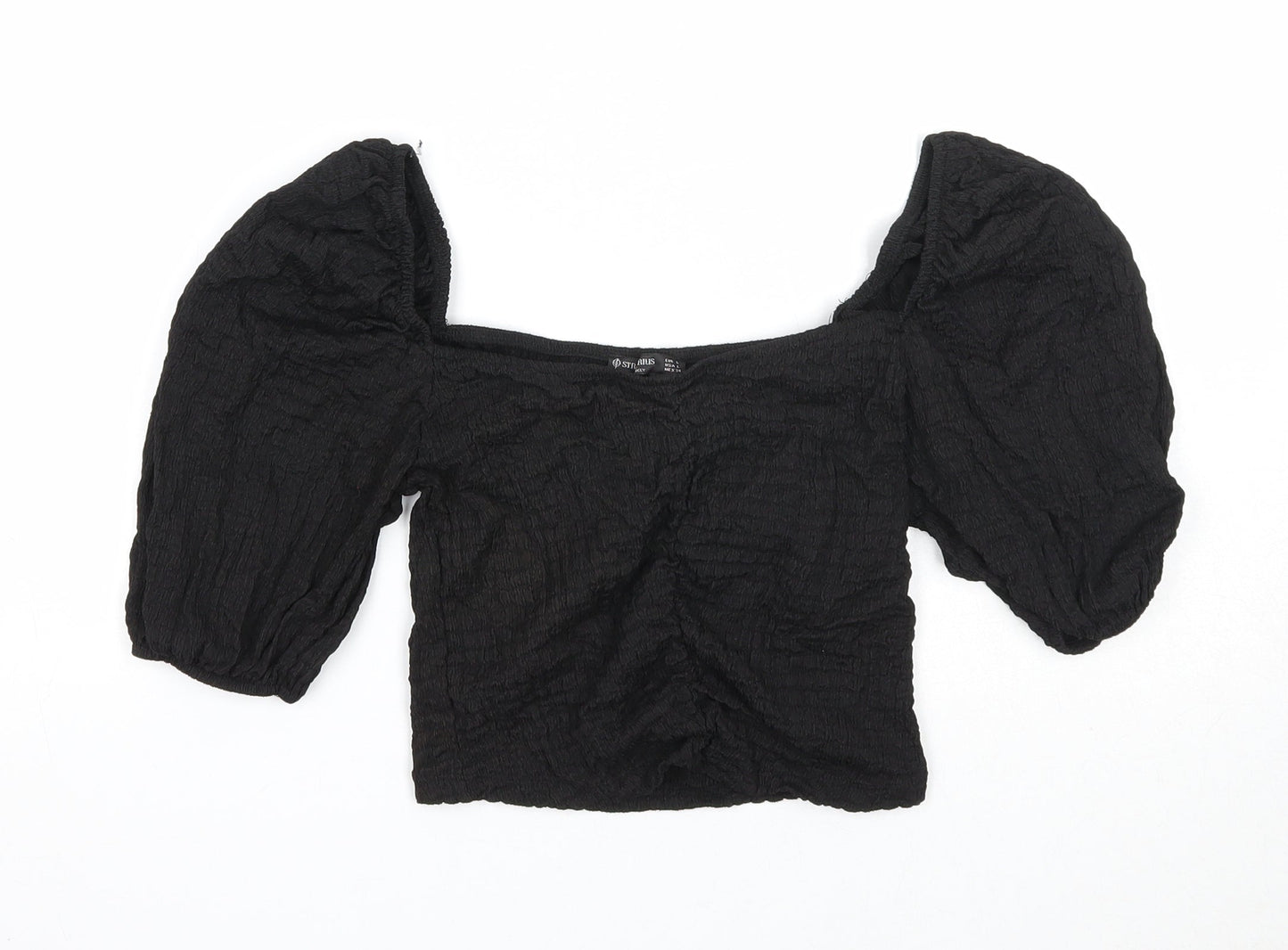 Stradivarius Womens Black Polyester Basic Tank Size L Square Neck