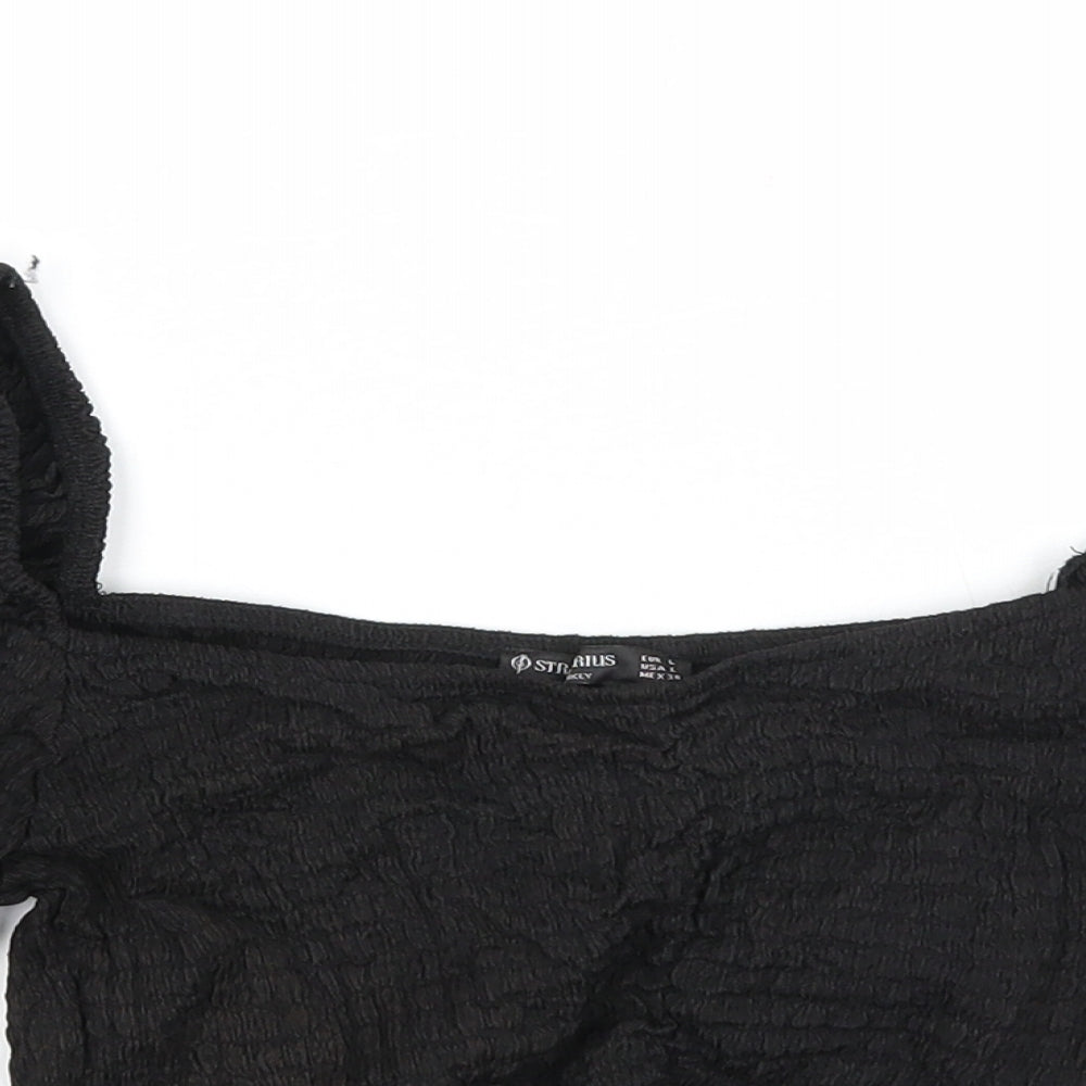 Stradivarius Womens Black Polyester Basic Tank Size L Square Neck